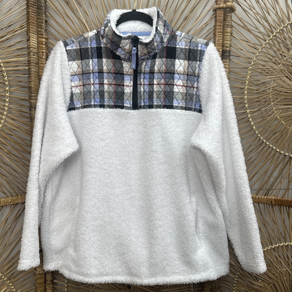 Vera Bradley Sz XL white Sherpa 1/4 Zip Plaid Women's Top‎